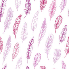 Hand drawn vector vintage illustration - Feathers. Ink and feather