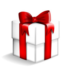 Vector illustation of a white gift box with bright red ribbon.