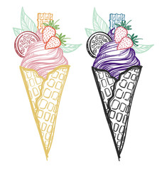 Hand drawn vector illustration - Collection of crazy ice cream.