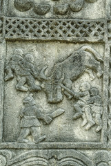 Ancient sculpture of the culture of Timor in the park ;Gardens by the bay; of Singapore