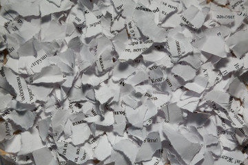 Разорванные в мелкие клочья бумажные листы с текстом