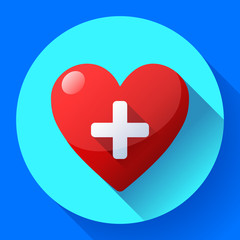 Obraz premium Vector health care icon, white cross in red heart
