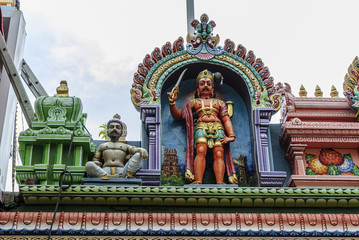 sculptures of gods and goddesses in the temple Sri Veeramakaliamman Temple in Singapore