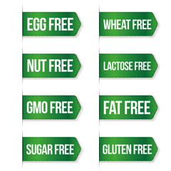 Food diet icon collection set, gluten free, sugar free, nut free