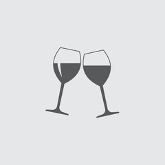 Two glasses of wine or champagne. Cheers icon. Vector illustration.