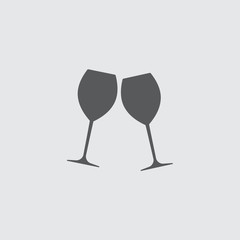 Two glasses of wine or champagne. Cheers icon. Vector illustration.