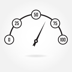 Speedometer icon or sign with arrow. Info graphic gauge element. Vector illustration.