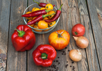 Fresh vegetables on the wooden table