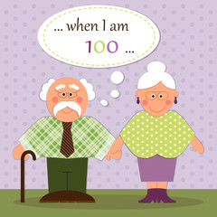 Cute Grandparents Day card with funny characters of Grandfather and Grandmother 
