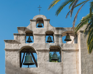 Bell tower at the Mission San Gabriel Arcangel in California