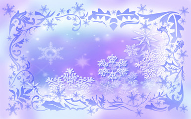 Fototapeta na wymiar Winter background. Frame of snowflakes and frost patterns