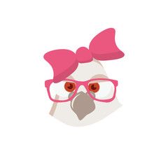 Pigeon Vector. Girl with glasses. Illustration of dove in cartoon style. Ready for package design, icon, logo design, etc. Vector image of a dove or pigeon. Cartoon dove. Funny pigeon. Geek girl
