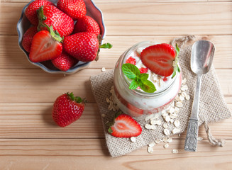 Dessert with strawberries and cream