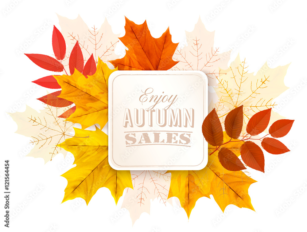 Poster autumn abstract banner with colorful leaves. vector.