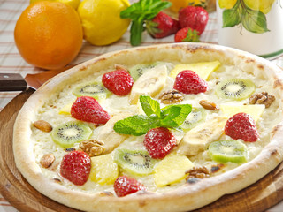 Delicious strawberry sweet pizza