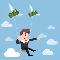 Businessman flying with money concept cartoon illustration