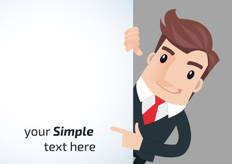 Businessman pointing to the white a board.