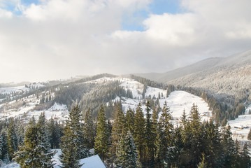 Beautiful winter landscape with snow covered trees