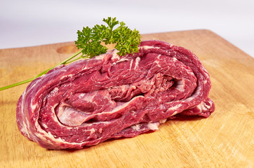 Cuts of raw red meat