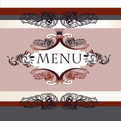 Luxury menu design in vintage style with banner and flourishes