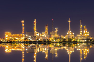 Oil Refinery factory at twilight , petrochemical plant , Petroleum , Chemical Industry