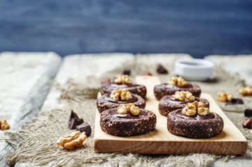 Raw vegan chocolate dates hazelnut cookies with chocolate frosti