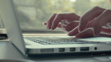 Pregnancy Woman Working with Smartphone and Laptop Computer on a Train