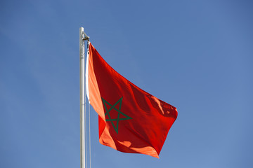 National flag of Morocco on a flagpole