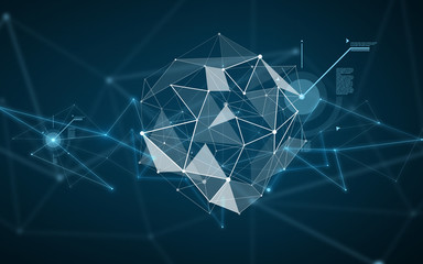 illustration of low poly hologram over dark