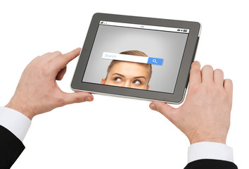 close up of hands holding tablet pc with
