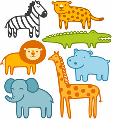 Wild animals vector illustration set