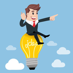 Businessman are flying with lightbulb idea