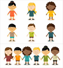 Vector illustration - cute smiling multicultural children..All elements can easily be changed to fit your layout.