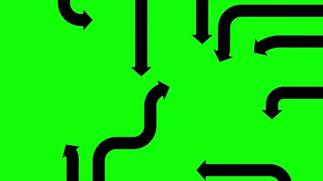 Animated black arrows on green screen, flat animation