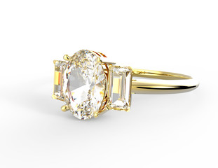 Wedding ring wiith diamond. 3D illustration