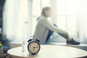 Exercise in the morning and alarmclock,flare light,vintage tone