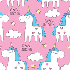 seamless cute colorful unicorn pattern vector illustration - 121570238