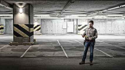 Adult engineer man . Mixed media