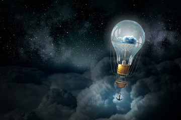 Aerostats flying high . Mixed media