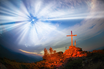 Fototapeta na wymiar Cross on Mount Strymba