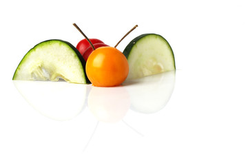 Food art creative concepts. Funny animal made of fruits and vegetables over a white background.