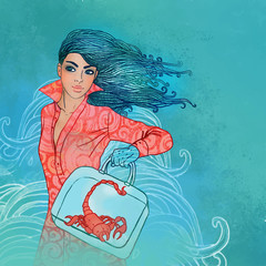 Illustration of scorpio zodiac sign as a beautiful girl