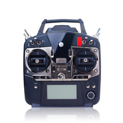 Remote control (RC) for helicopters, drone and airplanes isolated on white background with clipping path