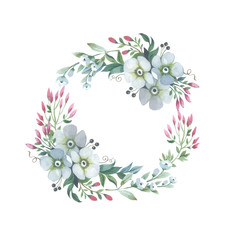 Wildflower lily flower wreath in a watercolor style isolated. Full name of the plant: lily, lilium, lotus, water lily. Aquarelle flower could be used for background, texture, pattern, frame or border.