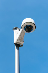 Dome surveillance camera on a pole