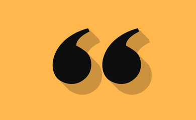 Vector black quotes with long shadow on flat background