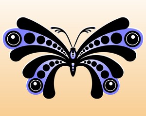 Stylized black and blue butterfly. Vector illustration.
