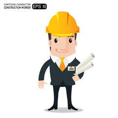 Construction worker, engineer or architect holding projects blue