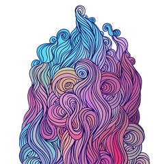 Vector color abstract hand-drawn hair pattern frame with waves a