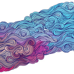 Vector color abstract hand-drawn hair pattern frame with waves a